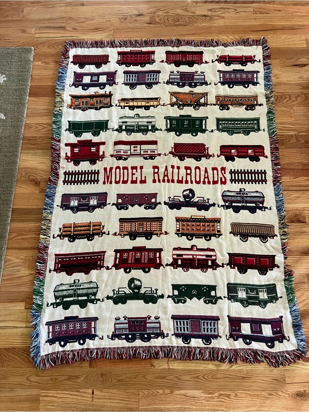 Model Railroads Throw Blanket - Train Car Pattern - Woven Cotton